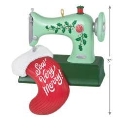 Hallmark Sew Very Merry! Ornament -Optimal Home Decoration Green Sewing Machine and Stocking Keepsake Ornament 1799QGO2927 03