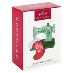 Hallmark Sew Very Merry! Ornament -Optimal Home Decoration Green Sewing Machine and Stocking Keepsake Ornament 1799QGO2927 04