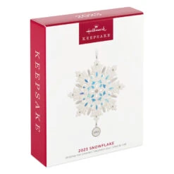 Hallmark Snowflake 2023 Porcelain Ornament -Optimal Home Decoration White Blue and Silver Snowflake Keepsake Ornament 1999QGO2957 04