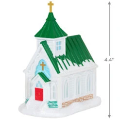 Hallmark Candlelight Service Ornament -Optimal Home Decoration White Church With Green Steeple Keepsake Ornament 2199QGO2767 03